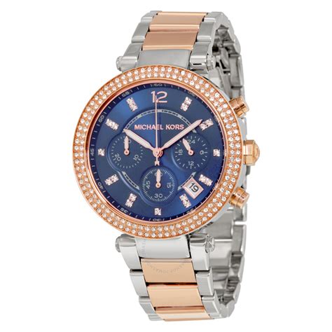 michael kors blue face two tone watch